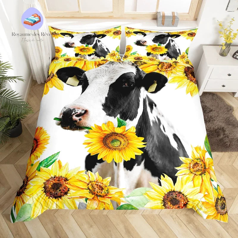 Housse de Couette Vache Noir et Blanche