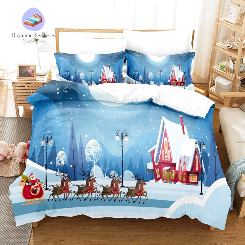 Bettbezug „Weihnachtliches verschneites Dorf“.