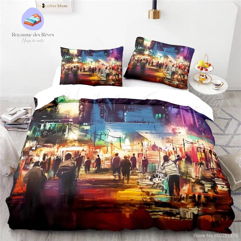 Duvet Cover Night City Painting