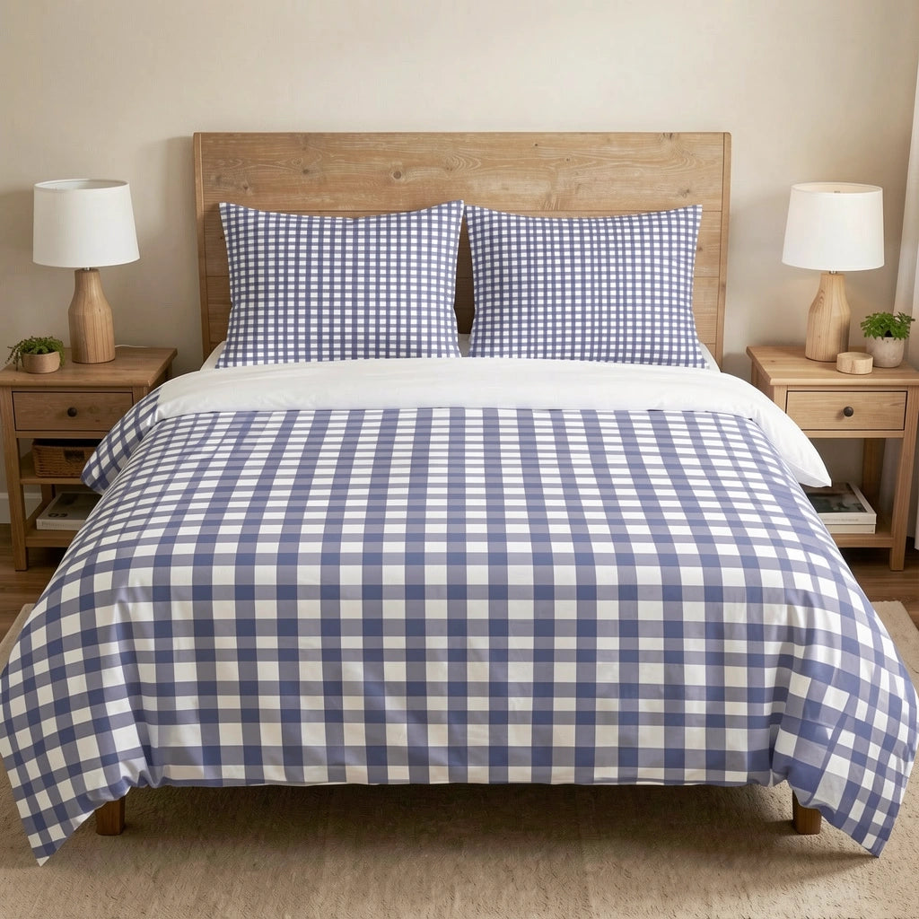 Housse de couette Motif Vichy Lavande