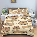 Housse de couette Capybara, capybaras en motif répété sur fond beige clair