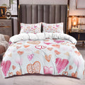 Housse de couette Amour, cœurs aquarelle multicolores à motifs variés sur fond blanc