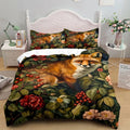 Housse de couette motif floral victorien renard roux parmi roses et baies