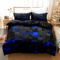 Housse de couette briques lumineuses 3D bleues sur fond noir