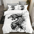 Parure de lit Dragon GOT, dragon noir façon gravure sur fond blanc