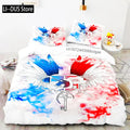 Housse de couette Attaque des Titans, ailes rouge et bleue façon croix sur fond éclaboussé