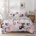 Housse de couette Chat mignon, chats au trait sur fond rose pastel