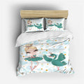 Housse de couette Danse Classique, ballerine avec un cygne vert sur fond bleu clair