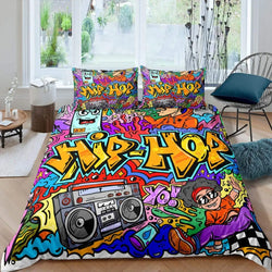 Housse de couette Graffiti Hip-Hop, texte Hip-Hop et ghetto-blaster coloré