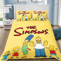 Parure de lit Les Simpson, la famille avec logo The Simpsons répété sur fond jaune