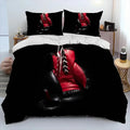Housse de couette gants de boxe rouge et noir sur fond noir