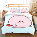 Housse de couette Asamimi kawaii lapin rose avec cape rouge sur fond bleu