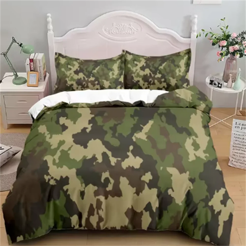 Housse de couette camouflage militaire vert et marron