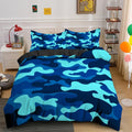Housse de couette Camouflage Militaire, motif bleu turquoise et marine