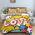 Housse de couette Bande Dessinée & Manga, texte Love pop art jaune et rose avec étoiles