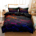 Housse de couette tuiles lumineuses 3D néons multicolores sur fond noir