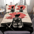 Housse de couette Samouraï, femme samouraï tatouée de dos sur fond rouge et beige