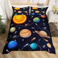 Housse de couette système solaire noir avec Soleil, planètes et fusées