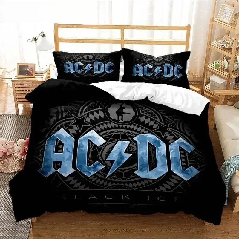 Housse de couette AC/DC logo bleu Black Ice sur fond noir