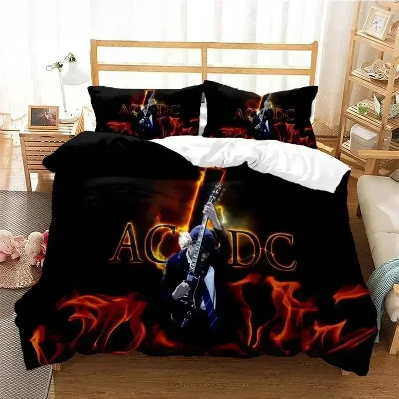 Housse de couette AC/DC guitariste et flammes