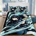 Parure de lit Demon Slayer, Muichiro Tokito en action avec effets de vent turquoise
