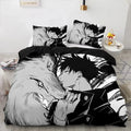 Housse de couette Jujutsu Kaisen Megumi en noir et blanc avec son chien