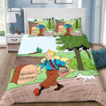 Housse de couette Tintin, Tintin et Milou sur un chemin de campagne, fond vert