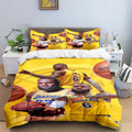 Parure de lit Lebron James, en action de jeu avec maillot Lakers sur fond jaune
