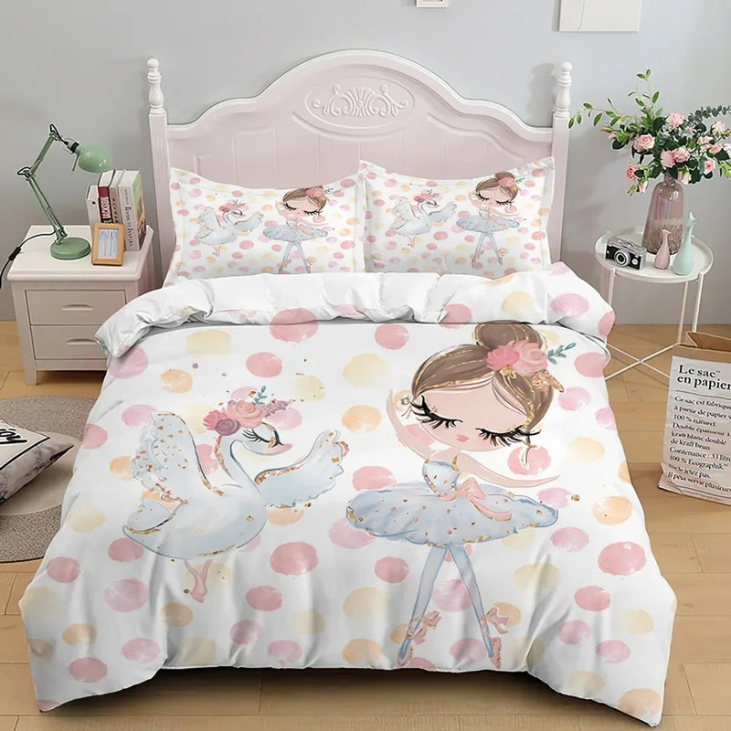 Housse de couette Danse Classique, petite ballerine avec un cygne blanc