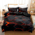 Housse de couette tuiles lumineuses 3D hexagones orange sur fond noir