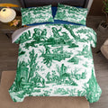 Housse de couette toile de Jouy verte scènes pastorales