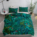 Housse de couette motif floral victorien végétation vert émeraude