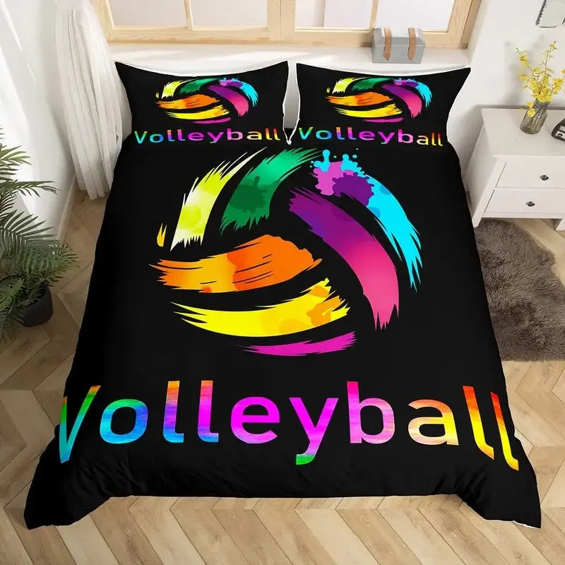 Housse de couette volleyball ballon multicolore sur fond noir