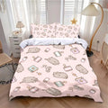 Housse de couette chat kawaii Pusheen jeux vidéo et popcorn sur fond rose