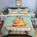 Housse de couette Cartoon Capybara, capybara dans une baignoire avec canard