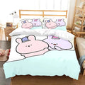 Housse de couette Asamimi kawaii lapins rose et violet sur fond bleu clair