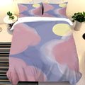 Housse de couette nuages roses et pleine lune sur ciel violet