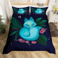 Housse de couette renard mignon bleu endormi sur fond bleu nuit