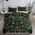 Housse de couette motif floral victorien vert symétrique style William Morris