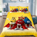 Housse de couette M&M's, trois personnages costumés en rois sur fond jaune