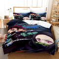 Housse de couette Demon Slayer Anime, groupe de personnages sur fond bleu foncé