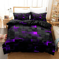 Housse de couette briques lumineuses 3D violettes sur fond noir