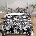 Housse de couette camouflage noir, gris et blanc