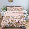 Housse de couette Capybara, capybaras et motifs kawaii sur fond rose