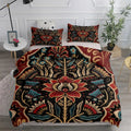 Housse de couette motif floral victorien rouge et noir style tapisserie