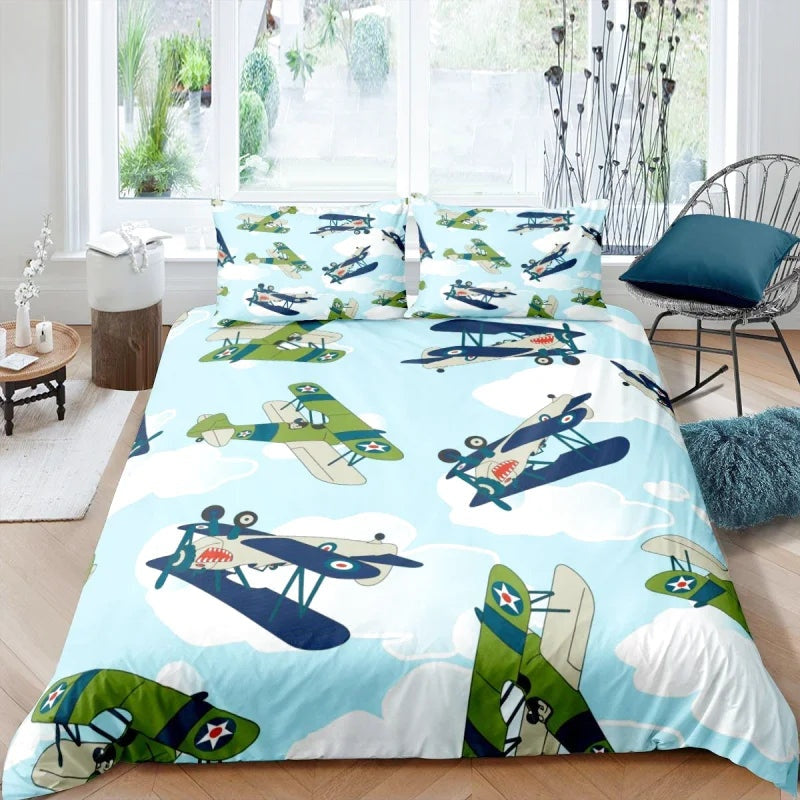 Housse de Couette Avion Bleu & Vert