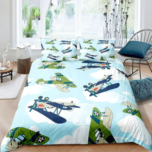 Housse de Couette Avion Bleu & Vert