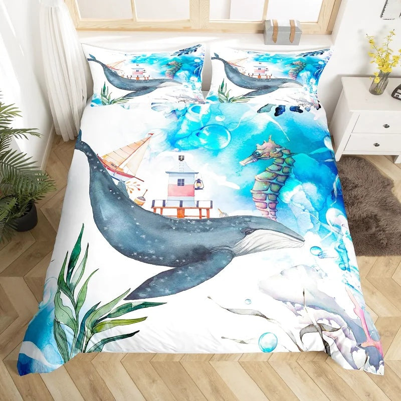 Housse de Couette Baleine Fond Marin
