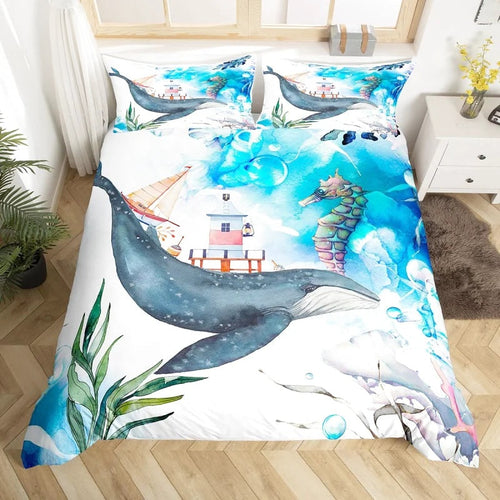 Housse de Couette Baleine Fond Marin