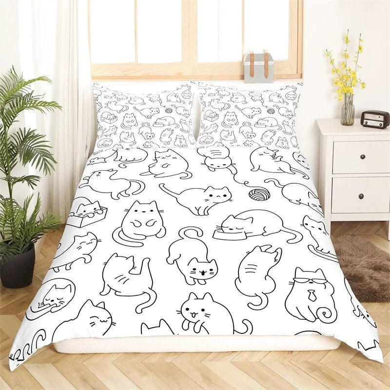 Housse de Couette Chat Blanche